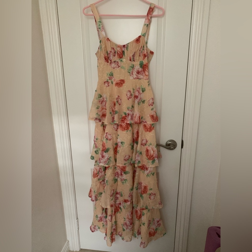 NWT Francesca's Sandra Bow Back Tiered Maxi Dress, MRSP $148
